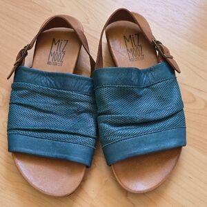 Miz Mooz Teal and Tan Leather Sandals